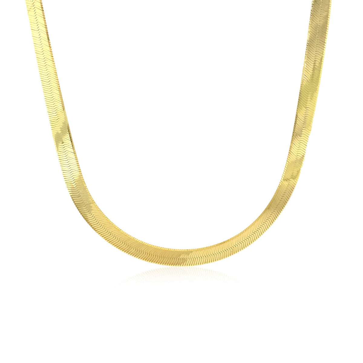Herringbone chain in 14K yellow gold hanging in a curve