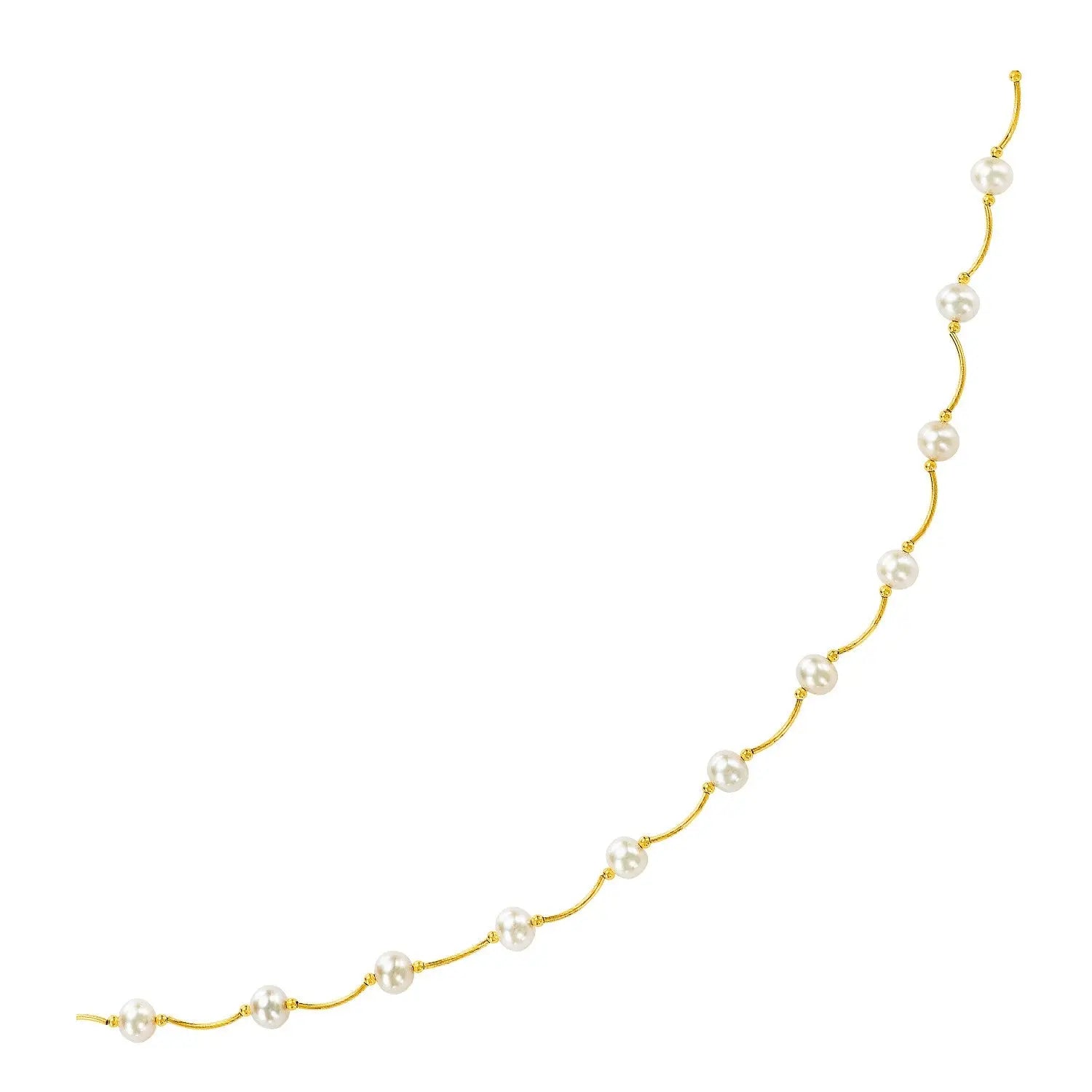 14k yellow gold ark link choker necklace with small fresh water pearls in between