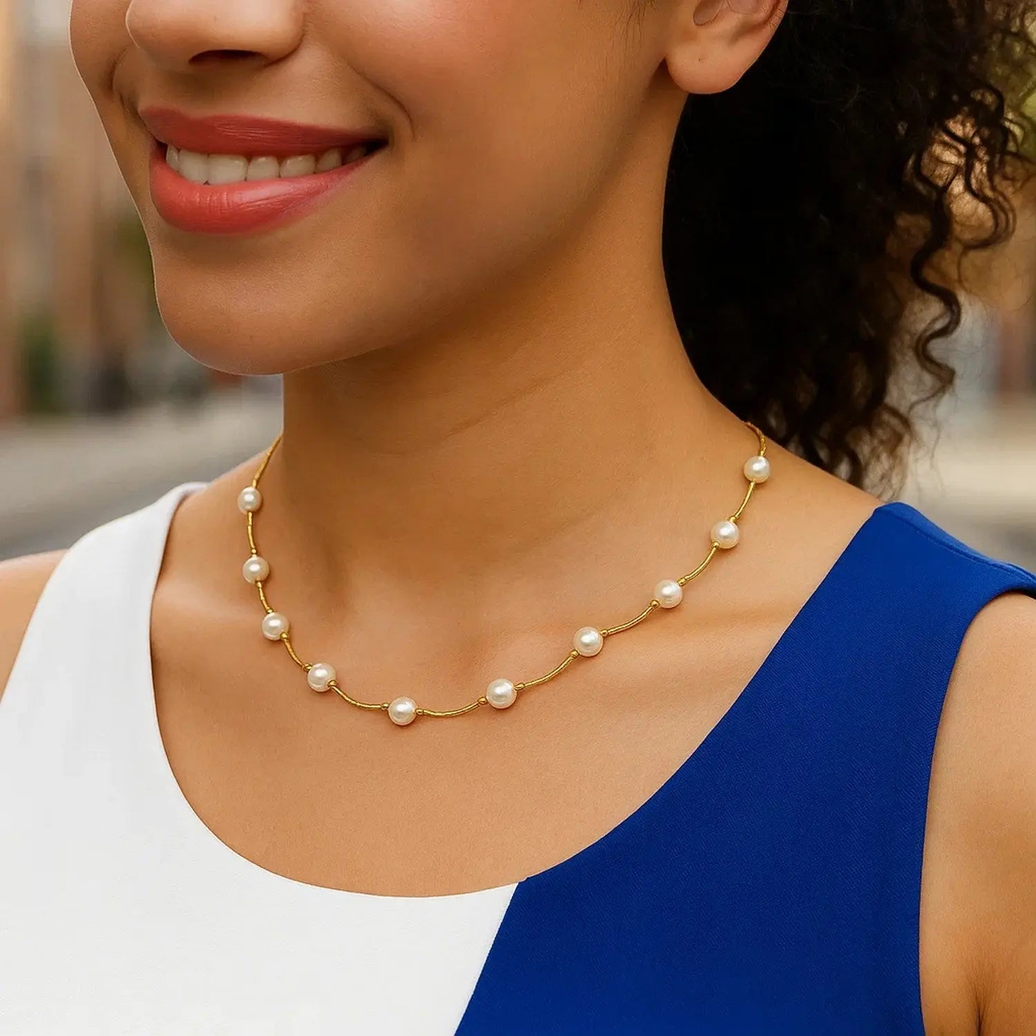 Arc Link Necklace & Pearls  Choker DEEVE