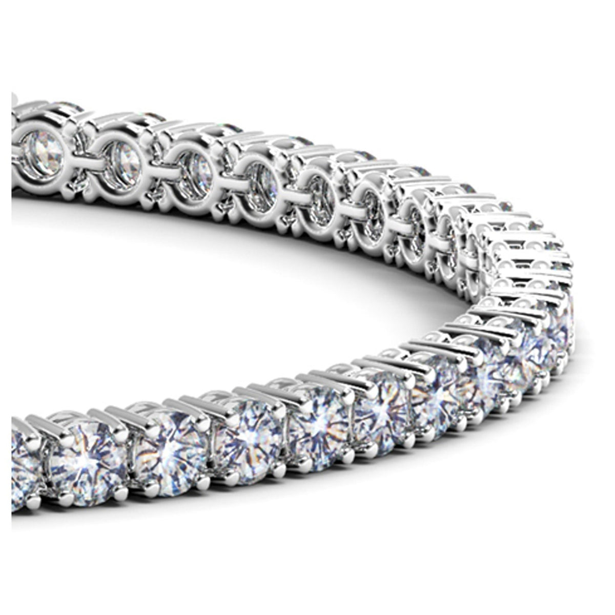 Close-up of the round diamonds on a 6 carat tennis bracelet in 14K white gold