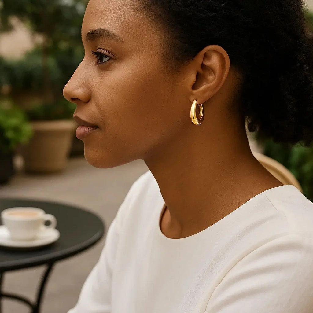 Medium Tapered Hoop Earrings | 14K Gold  Hoop Earrings DEEVE