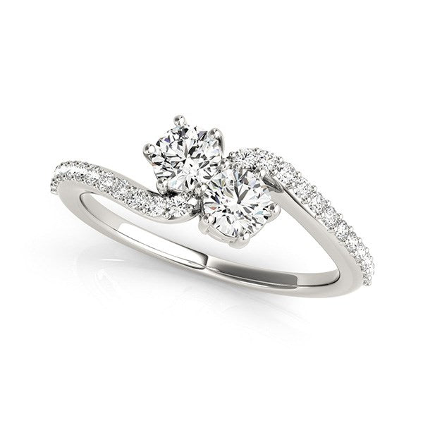 Two Stone Diamond Ring With Curved Pavé Band in 14K White Gold | 0.70 cttw
