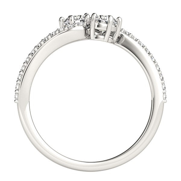 Two Stone Diamond Ring With Curved Pavé Band in 14K White Gold | 0.70 cttw