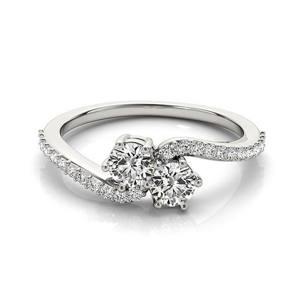 Two Stone Diamond Ring With Curved Pavé Band in 14K White Gold | 0.70 cttw