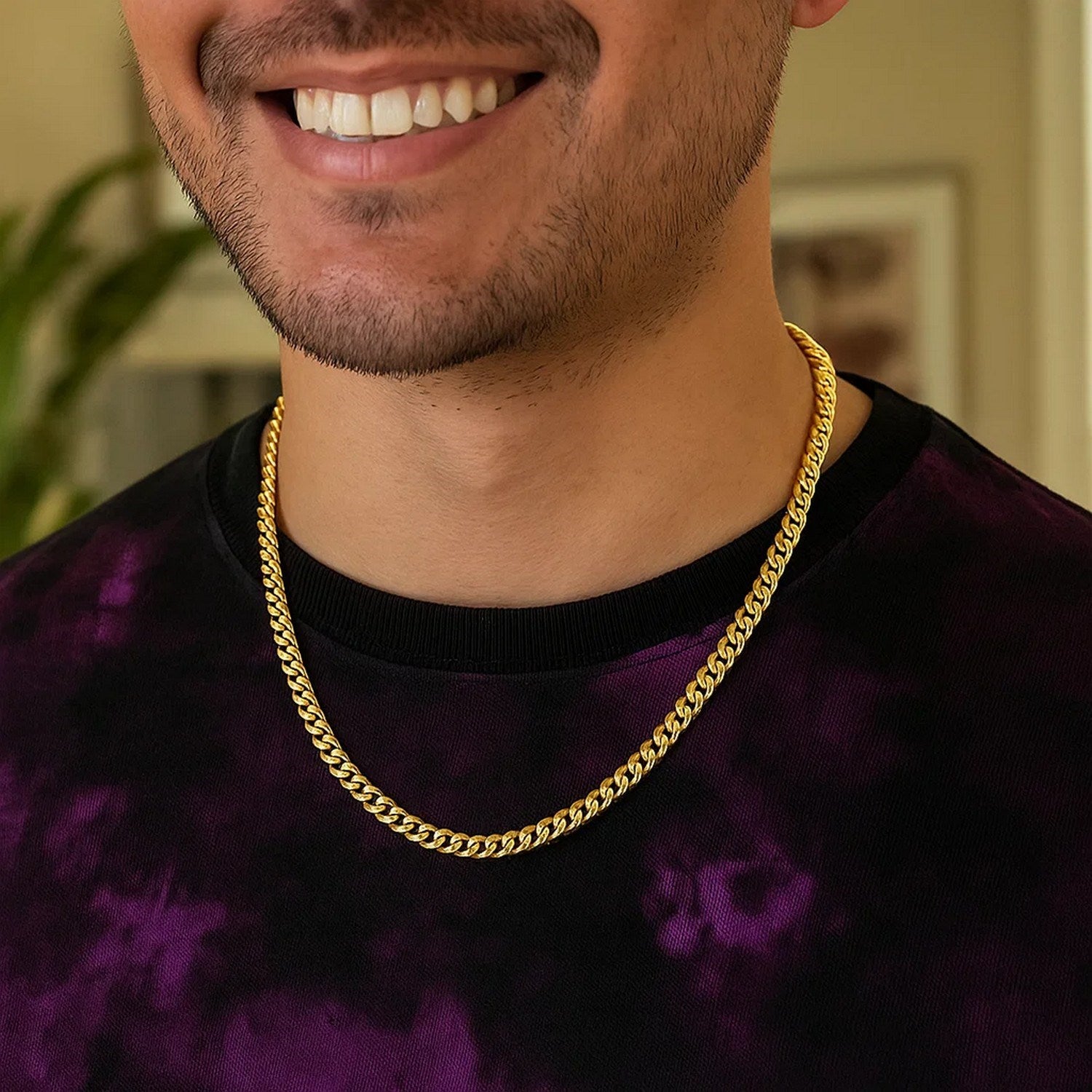 Semi-Solid Miami Cuban Chain Necklace in 14K Yellow Gold | 4.50mm