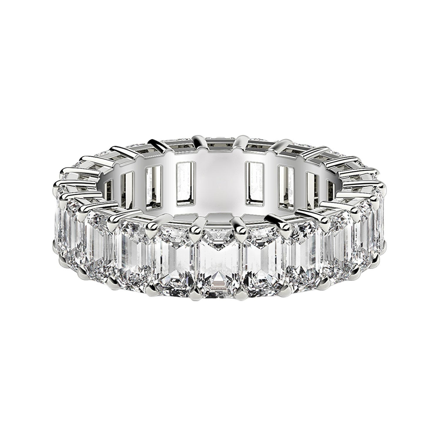 3.00ct Emerald Cut Lab Grown Diamond Eternity Ring — Side Profile, Prong Set, DEEVE