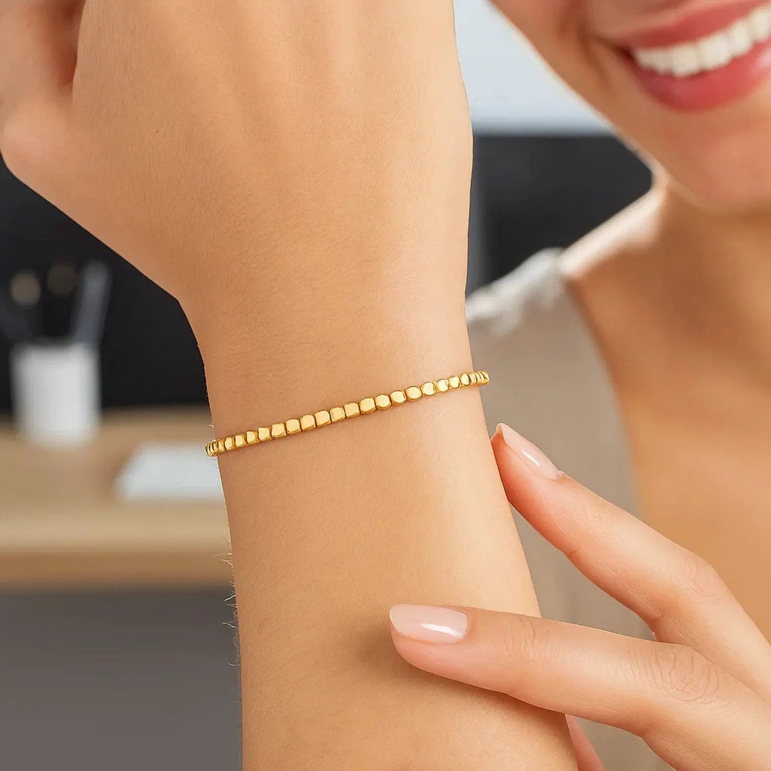 High Polish Bead Cuff Bangle in 14K Yellow Gold  Bangles DEEVE