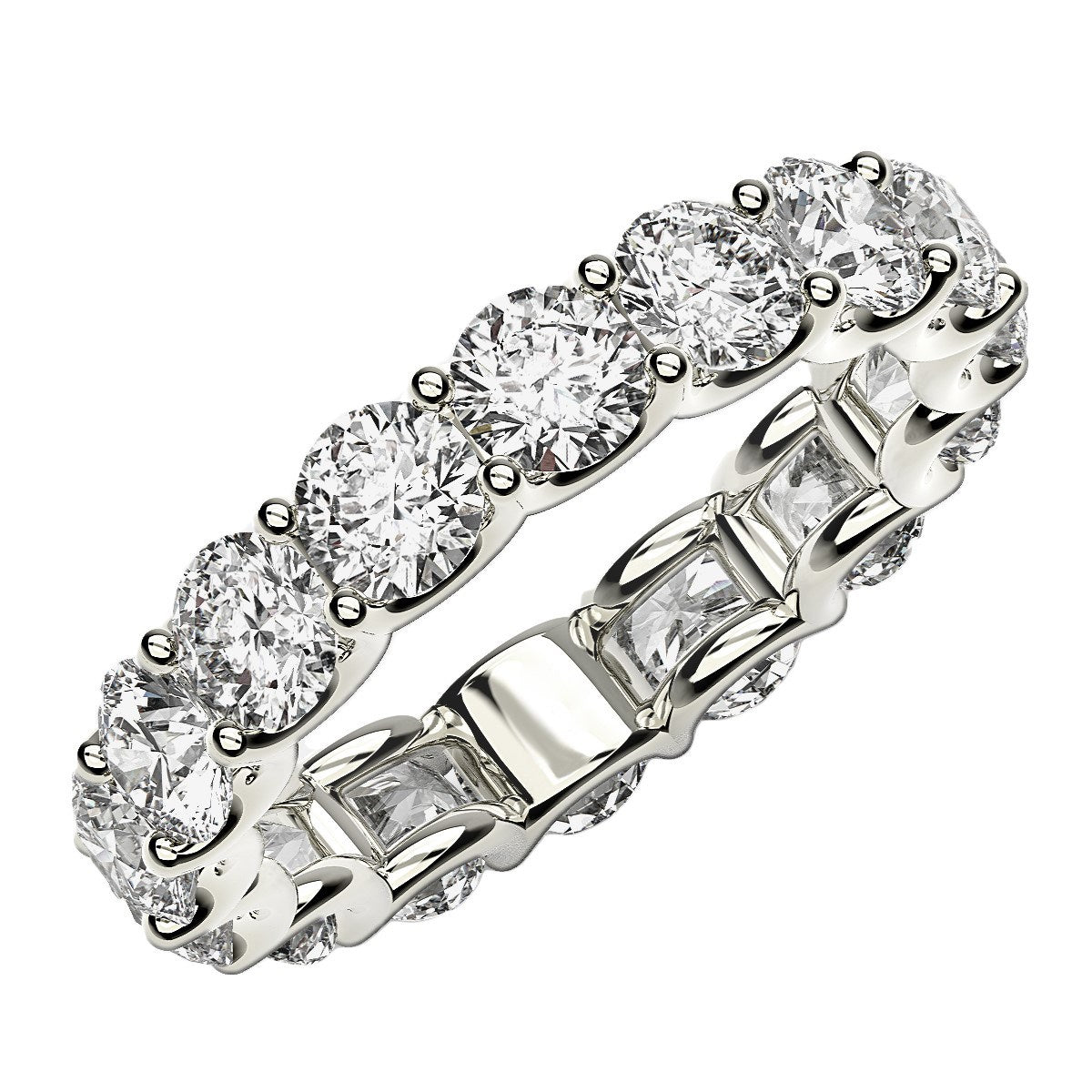 4.00ct Round Lab Grown Diamond Eternity Ring — Side Profile, Arch Prong, DEEVE