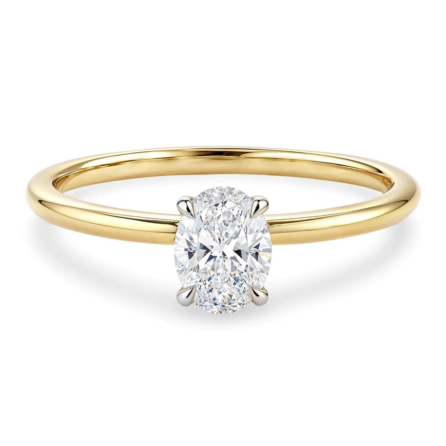 1 Carat Oval Lab Grown Diamond Solitaire Ring in 14K Yellow Gold
