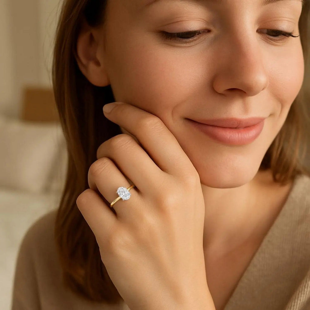 1 Carat Oval Lab Grown Diamond Solitaire Ring in 14K Yellow Gold