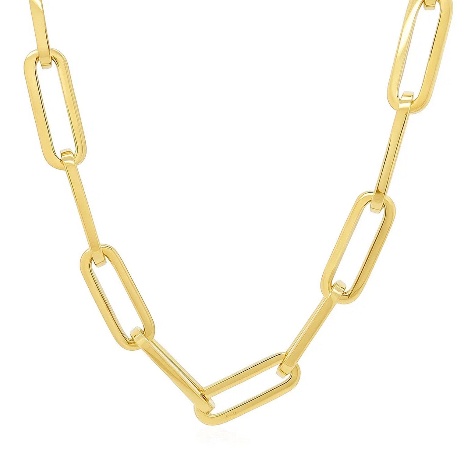 Wide Paperclip Chain Necklace in 14K Yellow Gold