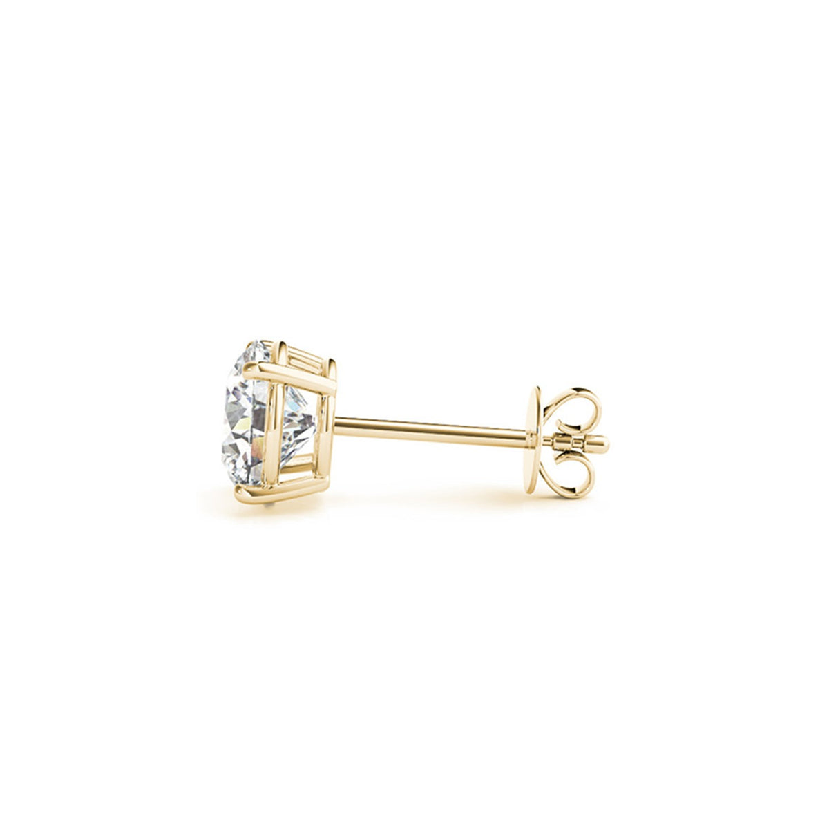 Side profile of 4.00 ct lab-grown diamond stud earrings in 14K yellow gold, four-prong setting — DEEVE