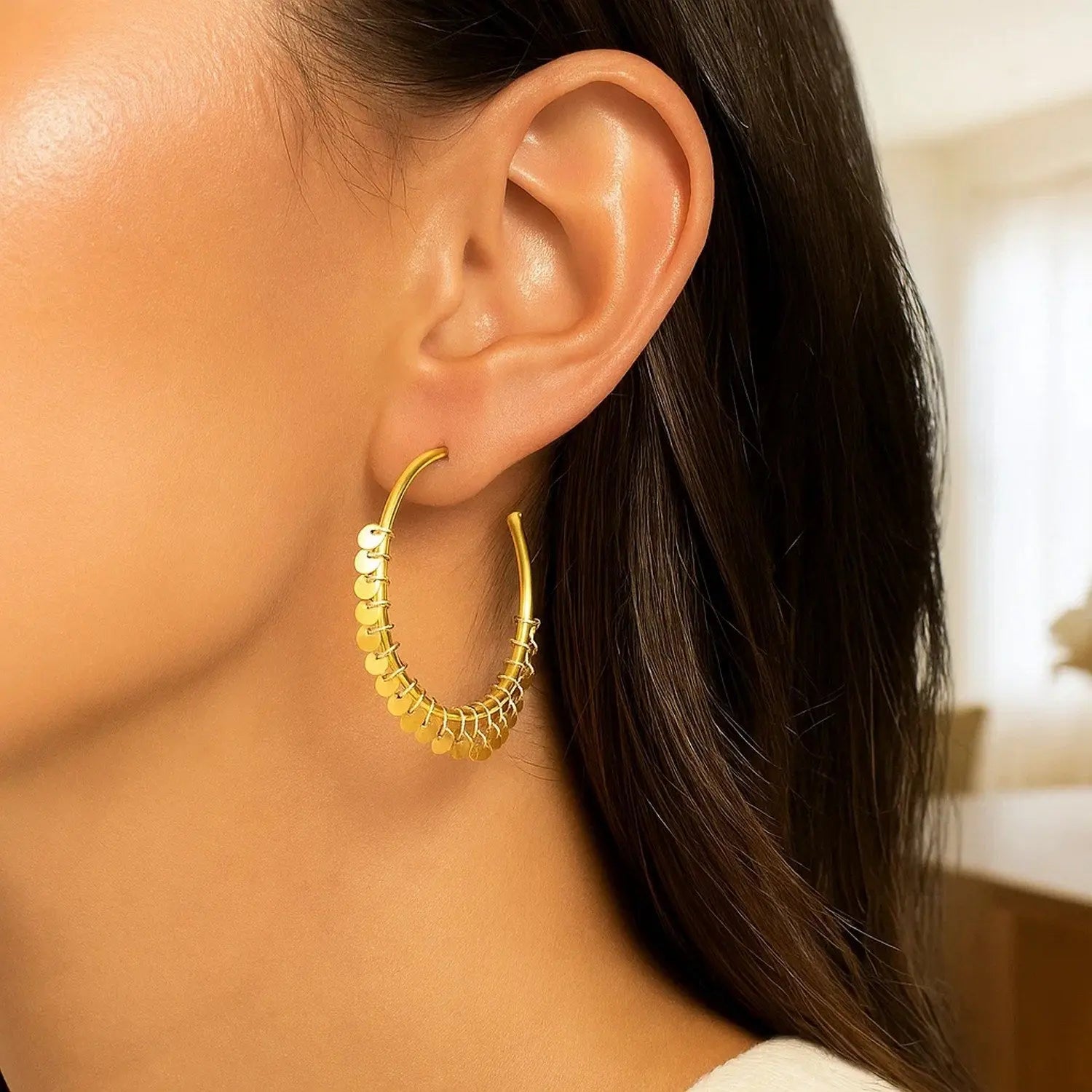 Hoop Earrings Dangling Sequins | 14K Gold  Hoop Earrings DEEVE