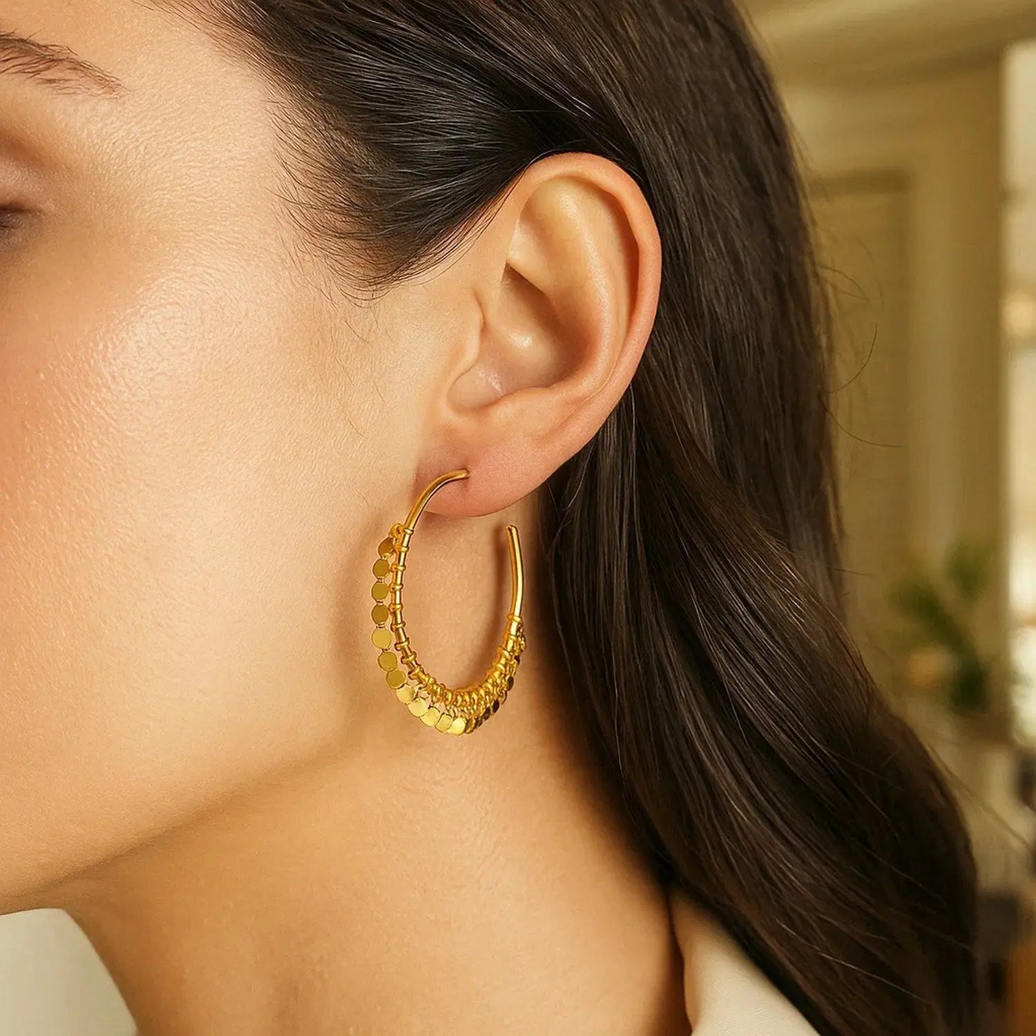 Hoop Earrings Dangling Sequins | 14K Gold  Hoop Earrings DEEVE