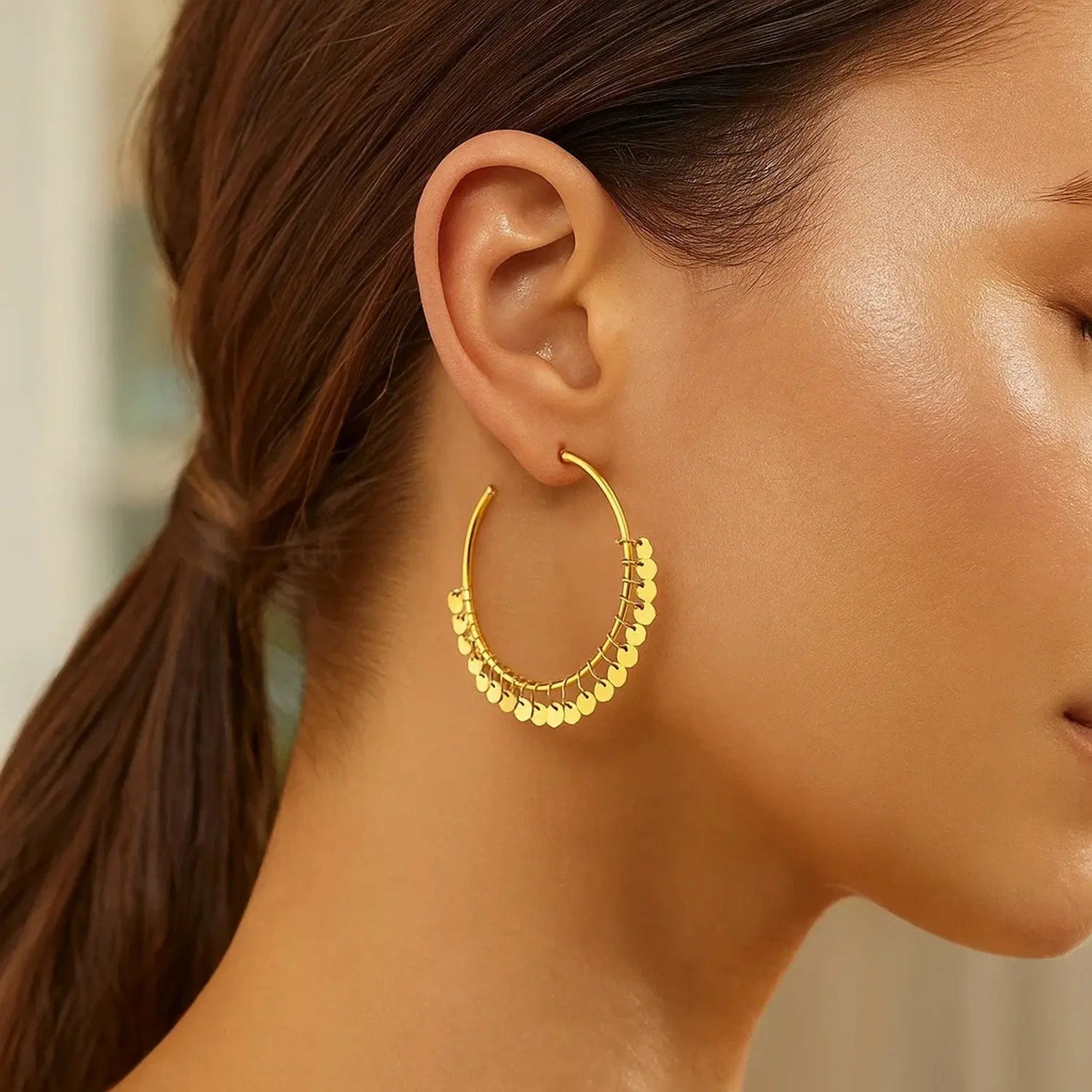 Hoop Earrings Dangling Sequins | 14K Gold  Hoop Earrings DEEVE