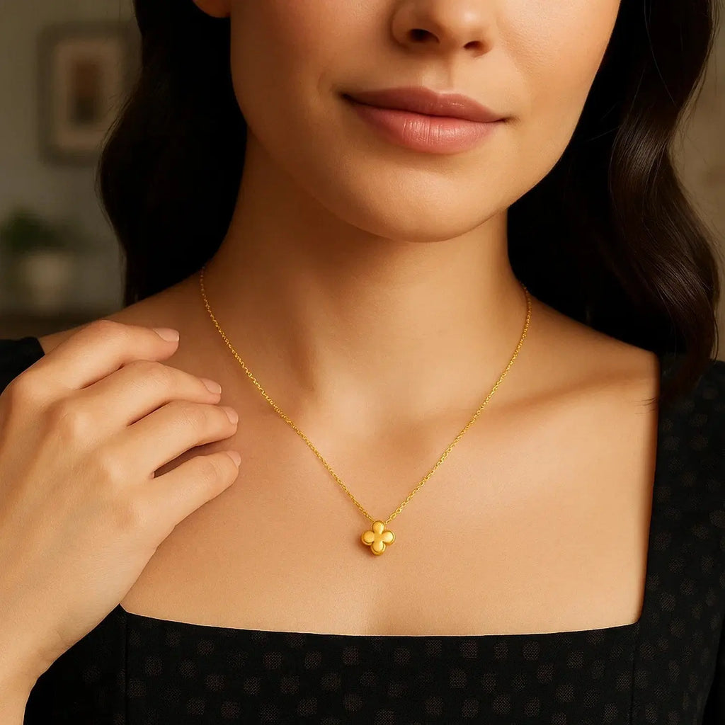 Puffed Clover Pendant & Chain  Necklaces DEEVE