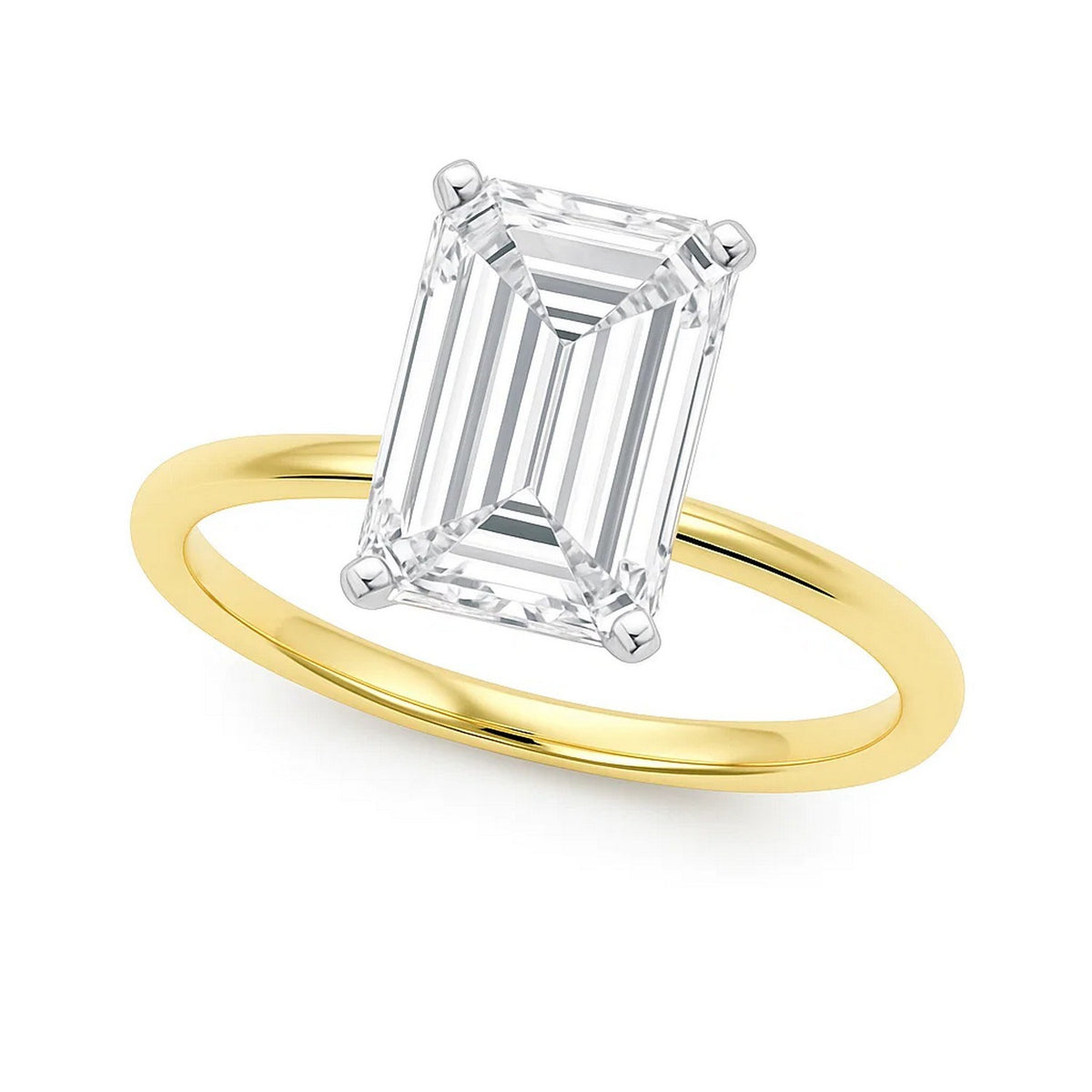 5ct Emerald Lab Grown Diamond Ring, 14K Yellow Gold