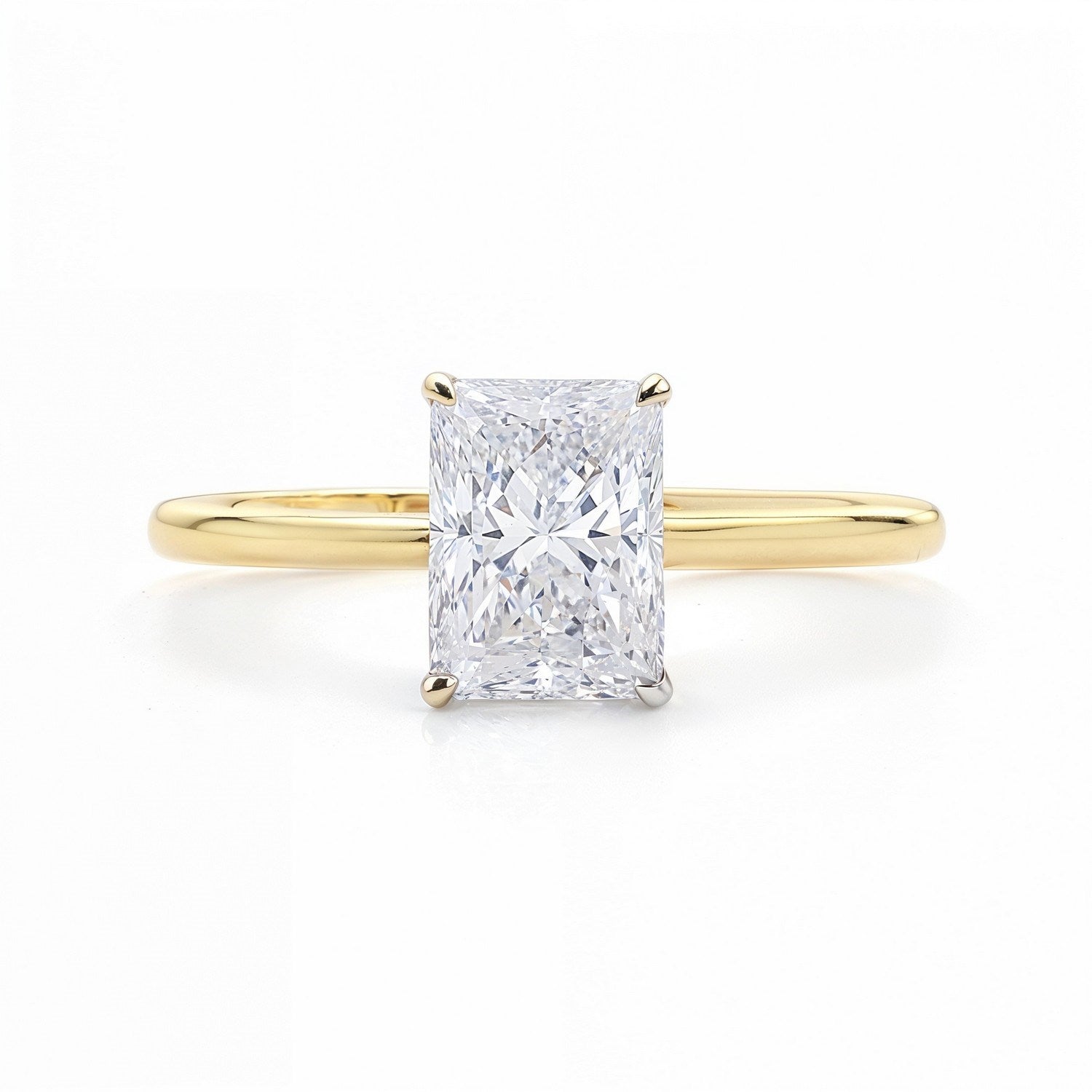 2 Carat Radiant Lab Grown Diamond Solitaire Ring in 14K Yellow Gold