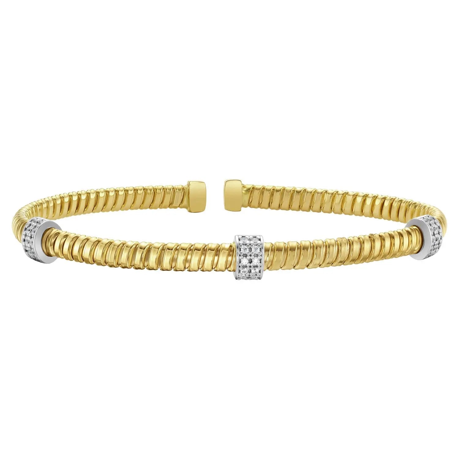 Diamond Triple Station Tubogas Cuff 11057 in 14K Yellow Gold  Cuffs DEEVE