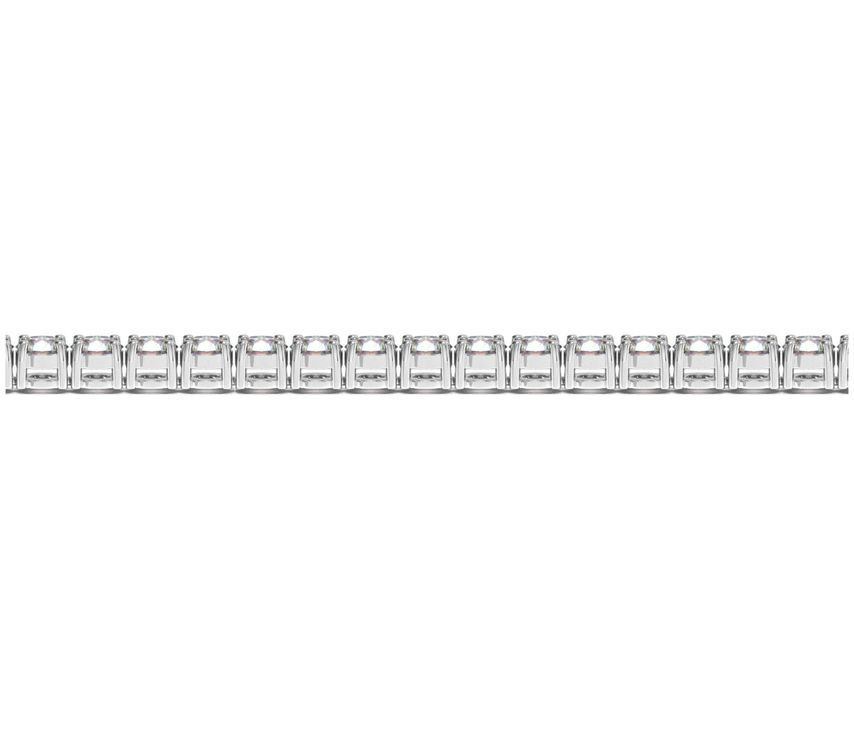 Flat strand of an 8 carat lab grown diamond tennis bracelet in 14K white gold
