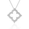 Front view of 14K white gold diamond cut-out flower pendant on 16 inch cable chain with lobster clasp