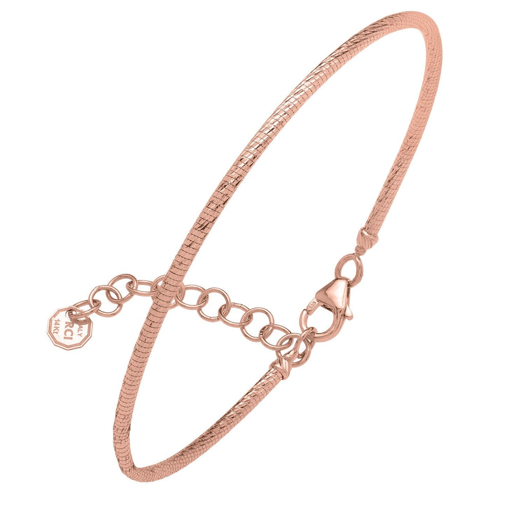 Diamond-cut stack bangle in 14K rose gold, 1.8mm, with lobster clasp and extender