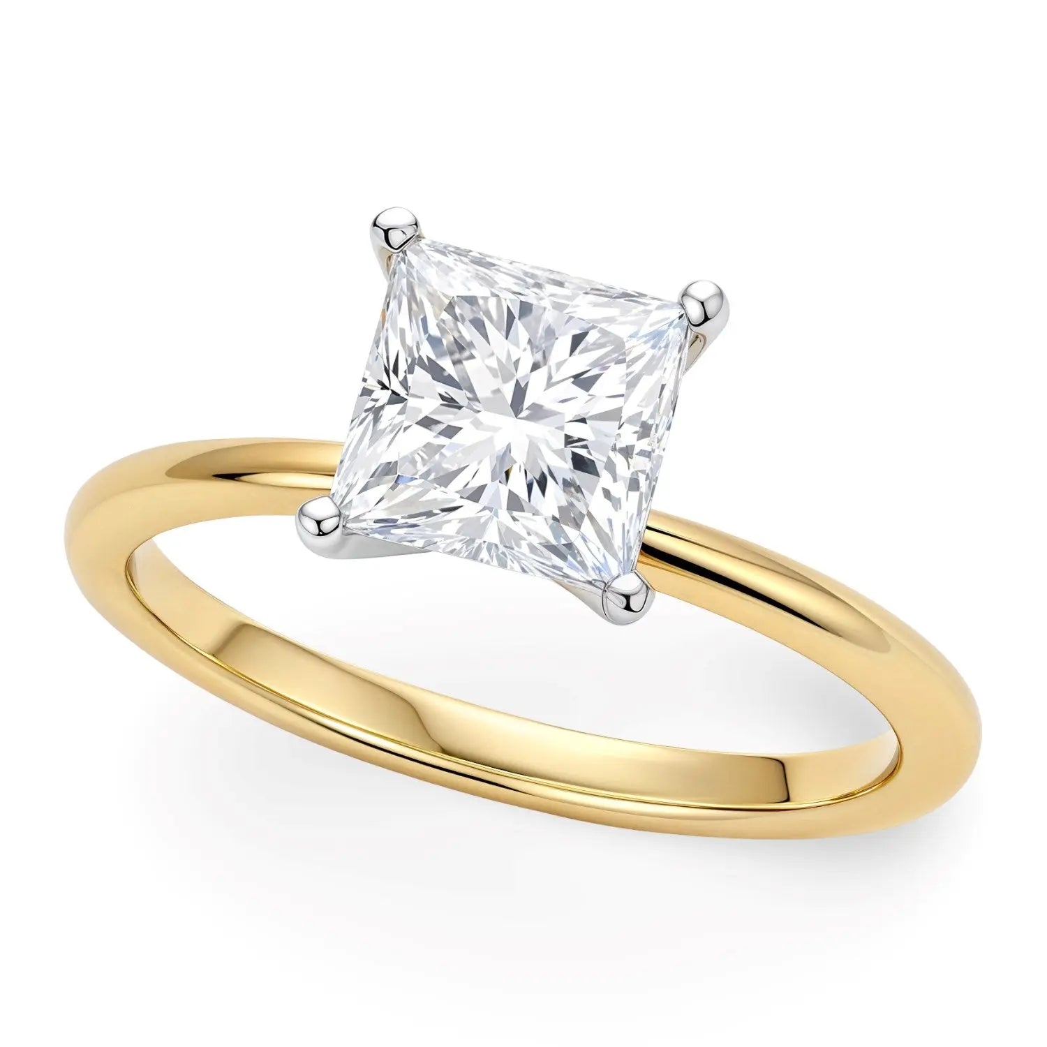 1 Carat Princess Lab Grown Diamond Solitaire Ring in 14K Yellow Gold