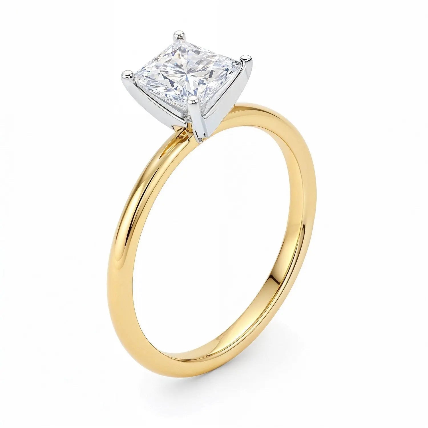 1 Carat Princess Lab Grown Diamond Solitaire Ring in 14K Yellow Gold