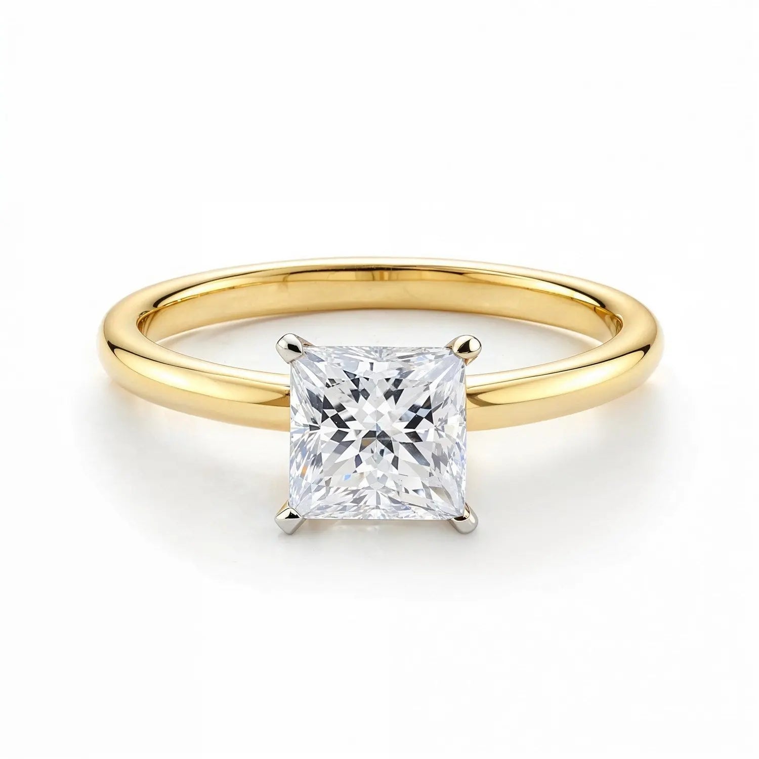1 Carat Princess Lab Grown Diamond Solitaire Ring in 14K Yellow Gold