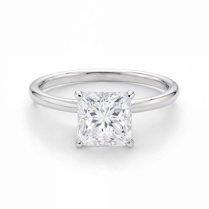 Princess cut lab grown diamond solitaire ring detail view