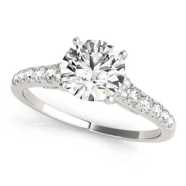 Round Diamond Engagement Ring | Scallop Set in 14K White Gold | 1.75 cttw
