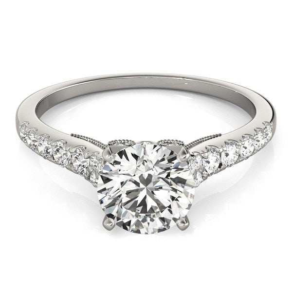 Round Diamond Engagement Ring | Scallop Set in 14K White Gold | 1.75 cttw
