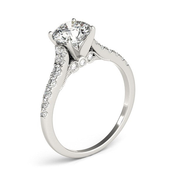 Round Diamond Engagement Ring | Scallop Set in 14K White Gold | 1.75 cttw