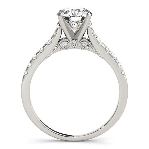 Round Diamond Engagement Ring | Scallop Set in 14K White Gold | 1.75 cttw