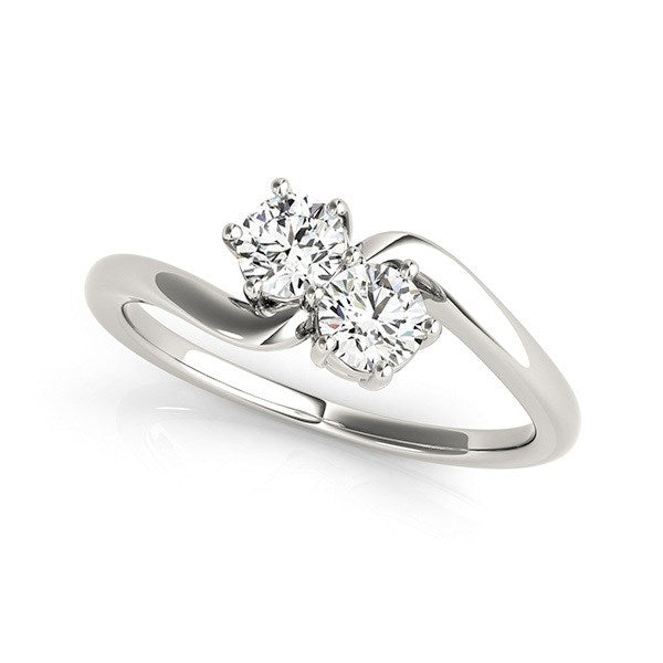 Solitaire Two Stone Diamond Ring in 14K White Gold, 0.46 cttw
