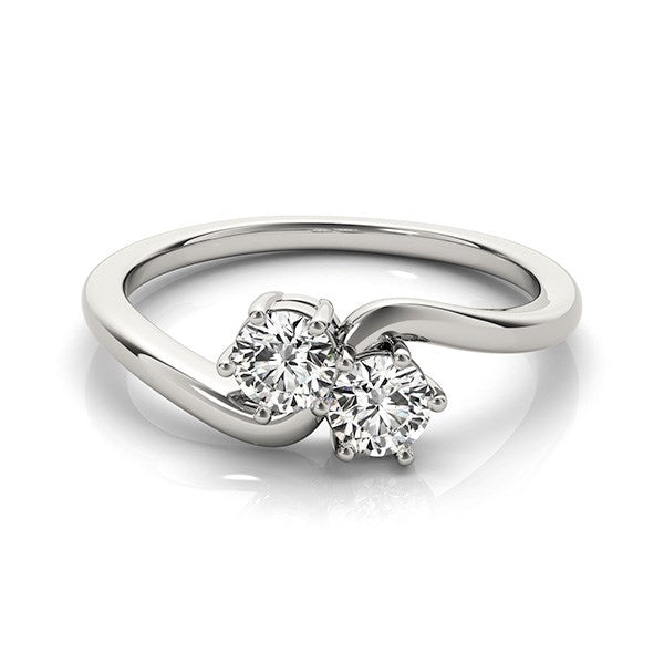 Solitaire Two Stone Diamond Ring in 14K White Gold, 0.46 cttw
