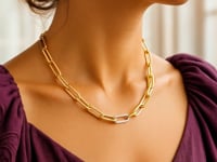 Diamond Link Paperclip Chain Necklace - 14K Yellow Gold — video